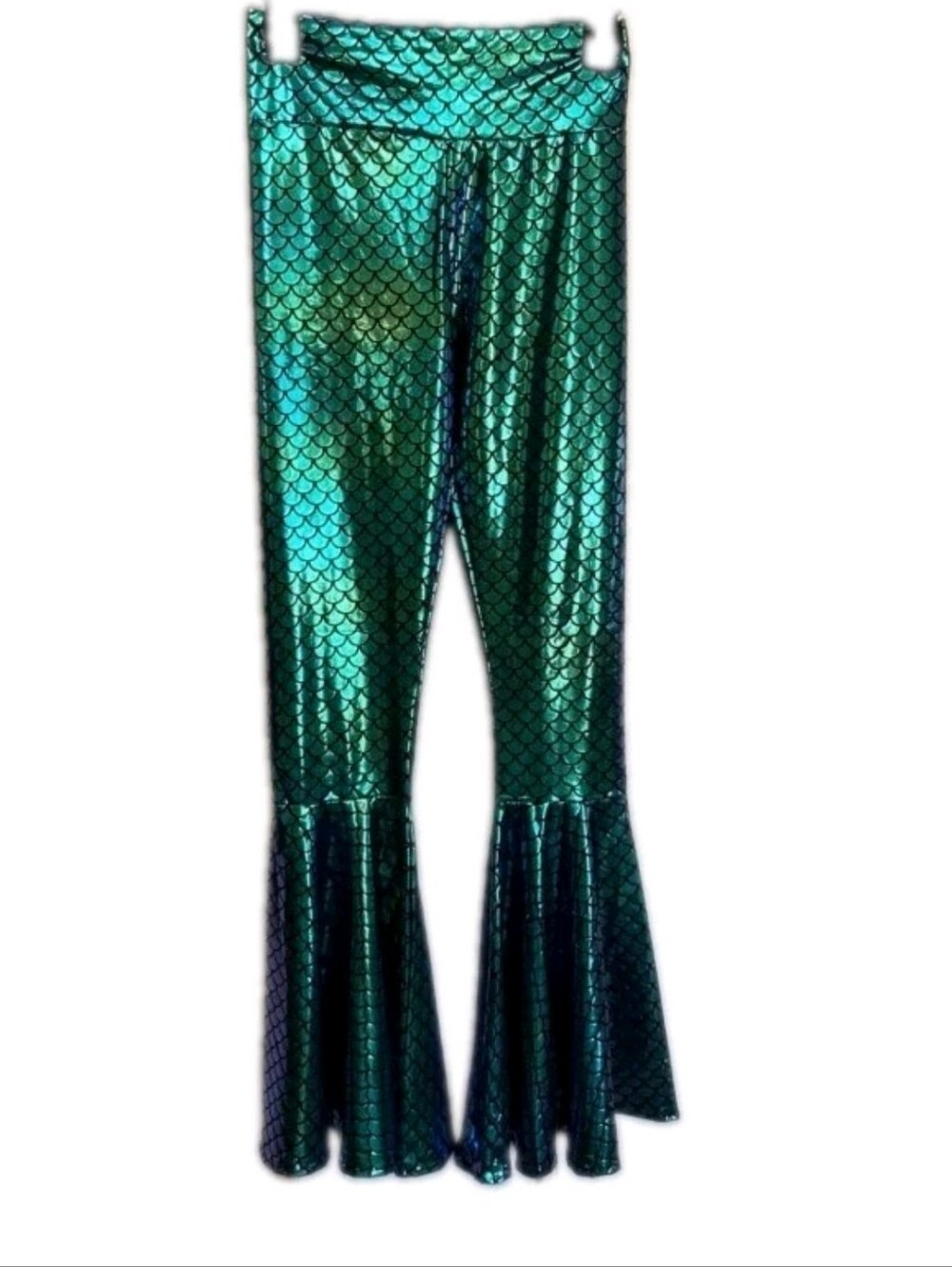 Shimmery Teal Mermaid-Scale Flare Leggings